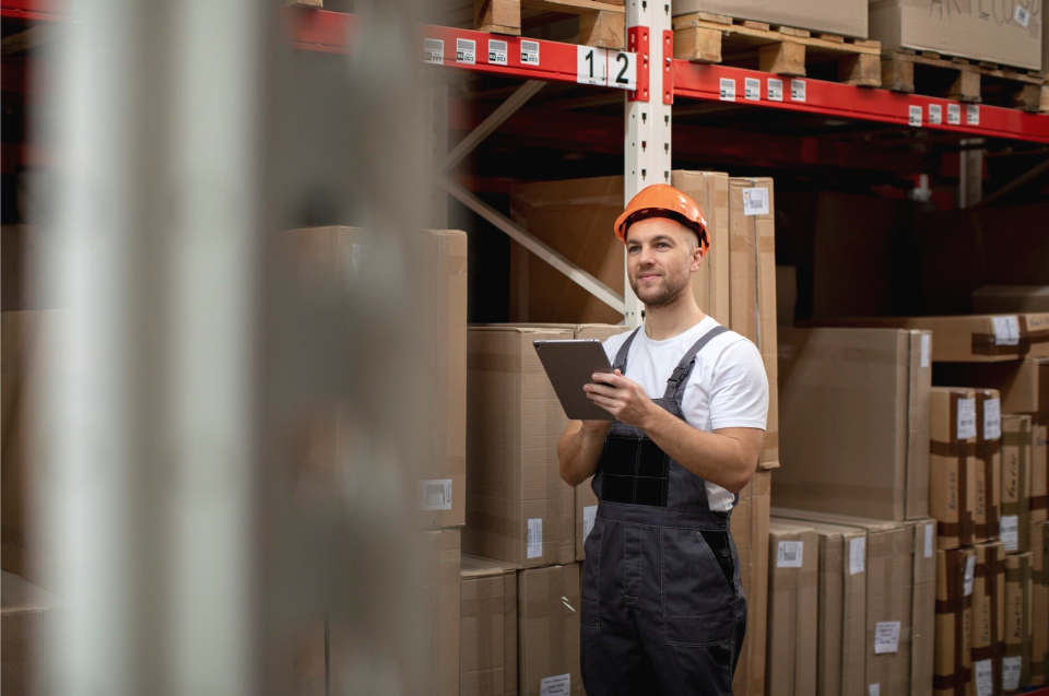 Warehouse worker with clipboard